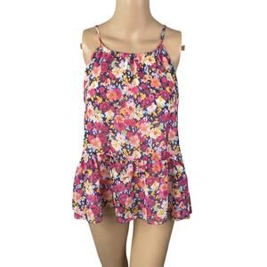 NWT Veronica M Pink Ditsy Floral Ruffle Peplum Tank Top Women's S